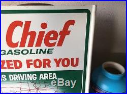 Vintage TEXACO SKY CHIEF Gasoline Tin Sign Localized For You Gas Pump Topper