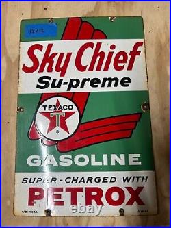 Vintage TEXACO SKY CHIEF Su-Preme, 18x12 Porcelain Gas Pump Sign Dtd3-10-61 Vintage TEXACO SKY CHIEF Su-Preme, 18x12 Porcelain Gas Pump Sign Dtd3-10-61