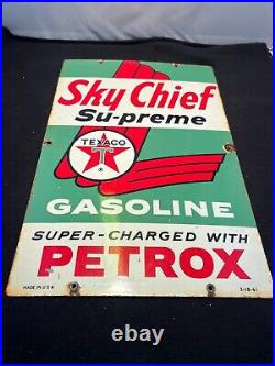 Vintage TEXACO SKY CHIEF Su-Preme, 18x12 Porcelain Gas Pump Sign Dtd3-10-61 Vintage TEXACO SKY CHIEF Su-Preme, 18x12 Porcelain Gas Pump Sign Dtd3-10-61