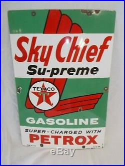 Vintage TEXACO Sky Chief Porcelain Gas Pump SignMeasures 18 X 12Circa 3/1959