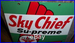 Vintage TEXACO Sky Chief Supreme Gasoline Gas Pump Porcelain Metal Sign 1960