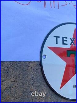 Vintage Texaco 6 Porcelain Enamel Metal Gasoline & Oil Pump Plate Shop Sign Ad