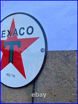 Vintage Texaco 6 Porcelain Enamel Metal Gasoline & Oil Pump Plate Shop Sign Ad