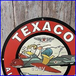Vintage Texaco Aircraft Porcelain Sign Gas Engine Oil Aviation Flight Motor Pump