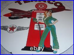 Vintage Texaco Aviation Female Model Ww2 Airplane 11 3/4 Porcelain Gas Oil Sign