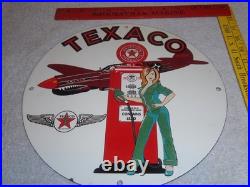 Vintage Texaco Aviation Female Model Ww2 Airplane 11 3/4 Porcelain Gas Oil Sign