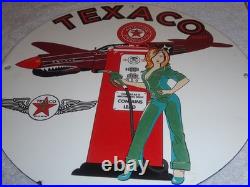 Vintage Texaco Aviation Female Model Ww2 Airplane 11 3/4 Porcelain Gas Oil Sign
