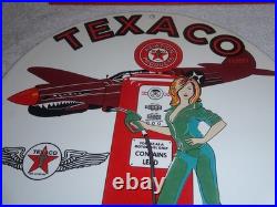 Vintage Texaco Aviation Female Model Ww2 Airplane 11 3/4 Porcelain Gas Oil Sign