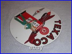 Vintage Texaco Aviation Female Model Ww2 Airplane 11 3/4 Porcelain Gas Oil Sign