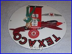 Vintage Texaco Aviation Female Model Ww2 Airplane 11 3/4 Porcelain Gas Oil Sign