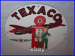 Vintage Texaco Aviation Female Model Ww2 Airplane 11 3/4 Porcelain Gas Oil Sign