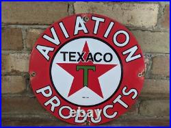 Vintage Texaco Aviation Gasoline Porcelain Metal Gas Station Pump Sign 12