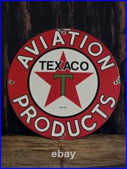 Vintage Texaco Aviation Gasoline Porcelain Metal Gas Station Pump Sign 12
