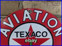 Vintage Texaco Aviation Gasoline Porcelain Metal Gas Station Pump Sign 12