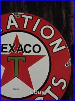 Vintage Texaco Aviation Gasoline Porcelain Metal Gas Station Pump Sign 12