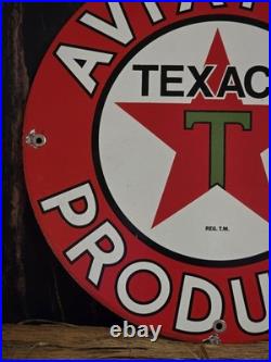 Vintage Texaco Aviation Gasoline Porcelain Metal Gas Station Pump Sign 12