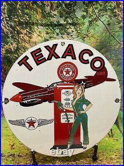 Vintage Texaco Aviation Gasoline Porcelain Sign Gas Pump Station