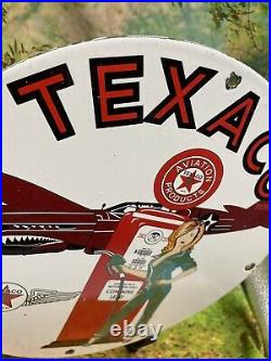 Vintage Texaco Aviation Gasoline Porcelain Sign Gas Pump Station