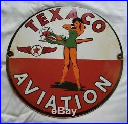 Vintage Texaco Aviation Porcelain Sign Gas Oil Pump Plate Service Station Rare
