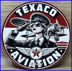 Vintage Texaco Aviation Porcelain Sign Gas Service Station Pump Plate Oil Pin Up Vintage Texaco Aviation Porcelain Sign Gas Service Station Pump Plate Oil Pin Up