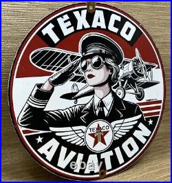 Vintage Texaco Aviation Porcelain Sign Gas Service Station Pump Plate Oil Pin Up Vintage Texaco Aviation Porcelain Sign Gas Service Station Pump Plate Oil Pin Up