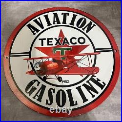Vintage Texaco Aviation Porcelain Sign Gasoline Oil Aircraft Motor Lube Service