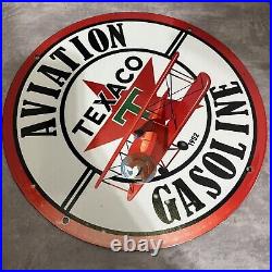 Vintage Texaco Aviation Porcelain Sign Gasoline Oil Aircraft Motor Lube Service