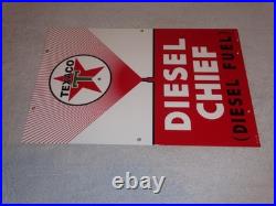 Vintage Texaco Diesel Chief Fuel Sprayer 18 Porcelain Metal Gasoline & Oil Sign