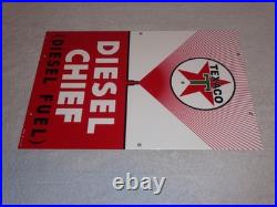 Vintage Texaco Diesel Chief Fuel Sprayer 18 Porcelain Metal Gasoline & Oil Sign Vintage Texaco Diesel Chief Fuel Sprayer 18 Porcelain Metal Gasoline & Oil Sign