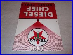Vintage Texaco Diesel Chief Fuel Sprayer 18 Porcelain Metal Gasoline & Oil Sign