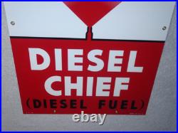 Vintage Texaco Diesel Chief Fuel Sprayer 18 Porcelain Metal Gasoline & Oil Sign