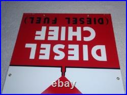 Vintage Texaco Diesel Chief Fuel Sprayer 18 Porcelain Metal Gasoline & Oil Sign Vintage Texaco Diesel Chief Fuel Sprayer 18 Porcelain Metal Gasoline & Oil Sign