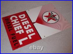 Vintage Texaco Diesel Chief L Fuel Sprayer 18 Porcelain Metal Gasoline Oil Sign