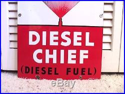 Vintage Texaco Diesel Sign Fuel Chief Gasoline Porcelain Gas Pump 1960s Original