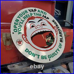 Vintage Texaco''Don't Be Guilty Of Blabotage'' Porcelain Gas & Oil Pump Sign