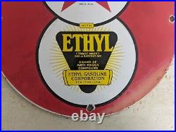 Vintage Texaco Ethyl Products Gasoline & Motor Oil Porcelain Metal Gas Pump Sign