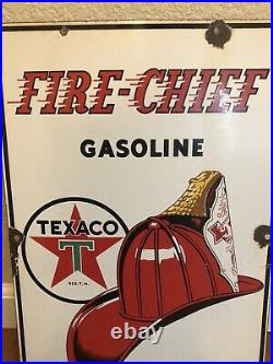 Vintage Texaco Fire Chief 1940 Porcelain Gasoline Pump Plate Sign 12x18
