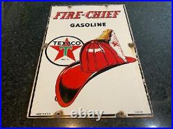 Vintage Texaco Fire Chief Gas Pump Plate Porcelain Sign Original 1945