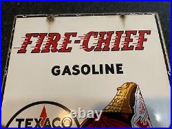Vintage Texaco Fire Chief Gas Pump Plate Porcelain Sign Original 1945