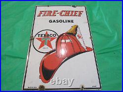 Vintage Texaco Fire Chief Gas Pump Sign Porcelain 3-4-47 12 x 18