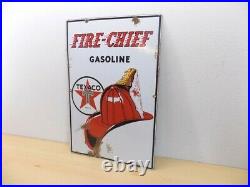 Vintage Texaco Fire Chief Gasoline Porcelain Gas Pump Plate Sign