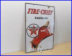 Vintage Texaco Fire Chief Gasoline Porcelain Gas Pump Plate Sign