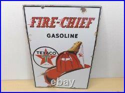 Vintage Texaco Fire Chief Gasoline Porcelain Gas Pump Plate Sign
