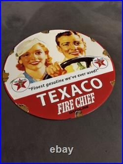 Vintage Texaco Fire Chief Gasoline Porcelain Gas Station Sign 12