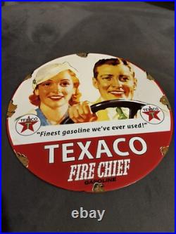 Vintage Texaco Fire Chief Gasoline Porcelain Gas Station Sign 12