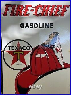 Vintage Texaco Fire Chief Gasoline Porcelain Metal Sign USA Oil Gas Pump Plate