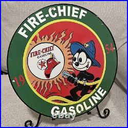 Vintage Texaco Fire Chief Gasoline Porcelain Sign Gas Oil Felix Station Service