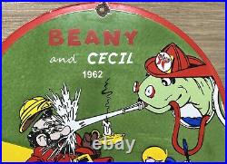Vintage Texaco Fire Chief Gasoline Porcelain Sign Gas Oil Pump Plate Beany Cecil