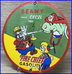 Vintage Texaco Fire Chief Gasoline Porcelain Sign Gas Oil Pump Plate Beany Cecil