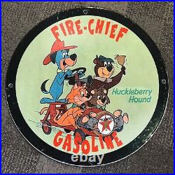 Vintage Texaco Fire Chief Gasoline Porcelain Sign Huckleberry Hound Service Pump